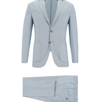 Açık Mavi Super Slim Fit Ekstra Dar Kesim Fit Beli Lastikli İpli Desenli Takım Elbise