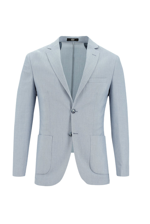 Açık Mavi 7 Drop Super Slim Fit Eksra Dar Kesim Fit Beli Lastikli İpli Desenli Takım Elbise