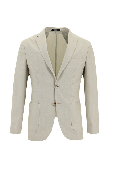 Orta Bej 7 Drop Super Slim Fit Eksra Dar Kesim Beli Lastikli İpli Desenli Takım Elbise