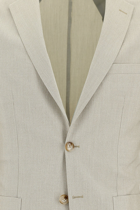 Orta Bej 7 Drop Super Slim Fit Eksra Dar Kesim Beli Lastikli İpli Desenli Takım Elbise