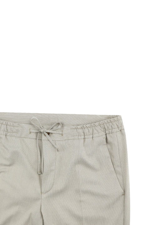 Orta Bej 7 Drop Super Slim Fit Eksra Dar Kesim Beli Lastikli İpli Desenli Takım Elbise