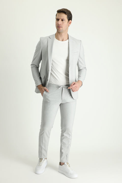 Açık Gri 7 Drop Slim Fit Dar Kesim Beli Lastikli İpli Takım Elbise