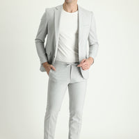 Açık Gri Slim Fit Dar Kesim Beli Lastikli İpli Takım Elbise