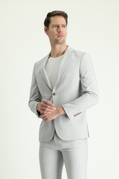 Açık Gri 7 Drop Slim Fit Dar Kesim Beli Lastikli İpli Takım Elbise