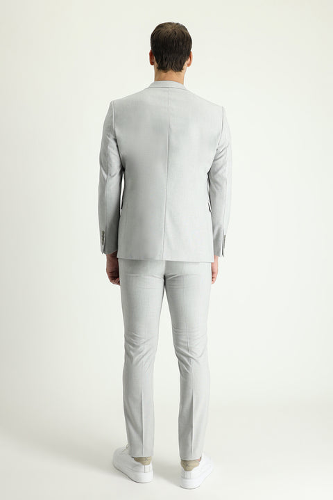 Açık Gri 7 Drop Slim Fit Dar Kesim Beli Lastikli İpli Takım Elbise