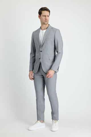  Orta Füme Muscle Fit Beli Lastikli İpli Takım Elbise