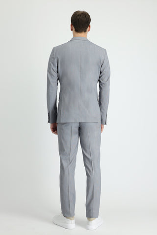  Orta Füme Muscle Fit Beli Lastikli İpli Takım Elbise