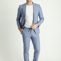 Açık Lacivert Slim Fit Dar Kesim Beli Lastikli İpli Takım Elbise