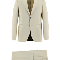 Light Beige 8 Drop Muscle Fit Long Athletic Cut Suit with Elasticated Waist and Drawstring