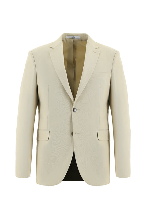 Light Beige 8 Drop Muscle Fit Long Athletic Cut Suit with Elasticated Waist and Drawstring