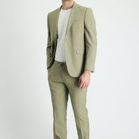 Açık Haki Slim Fit Dar Kesim Beli Lastikli İpli Takım Elbise