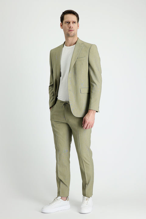 Açık Haki 7 Drop Slim Fit Dar Kesim Beli Lastikli İpli Takım Elbise