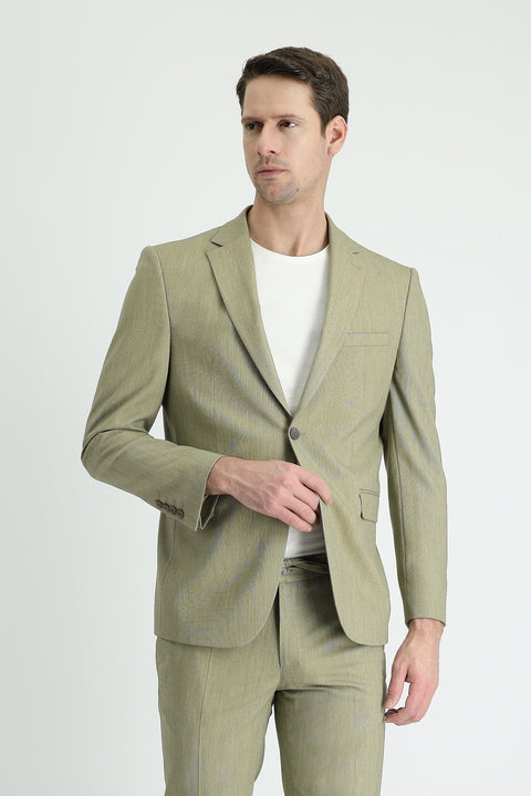 Açık Haki 7 Drop Slim Fit Dar Kesim Beli Lastikli İpli Takım Elbise