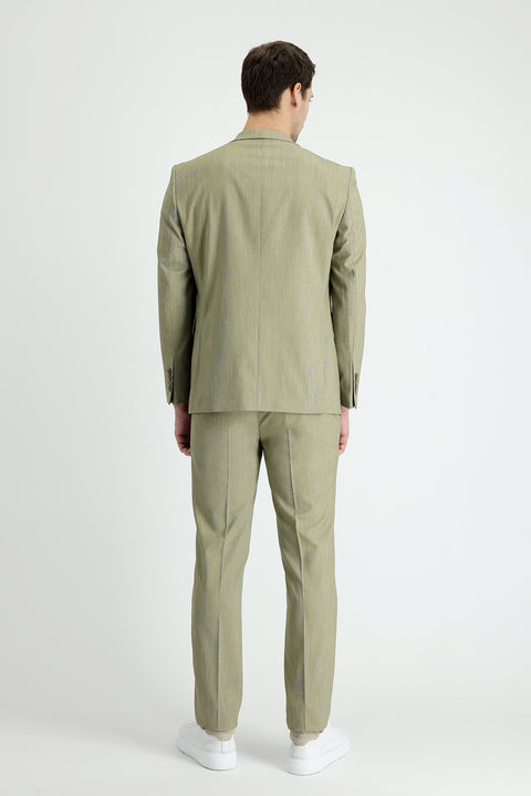 Açık Haki 7 Drop Slim Fit Dar Kesim Beli Lastikli İpli Takım Elbise