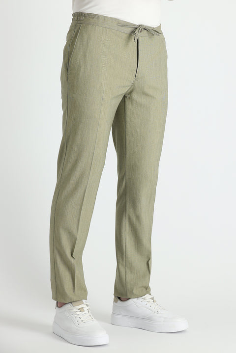 Açık Haki 7 Drop Slim Fit Dar Kesim Beli Lastikli İpli Takım Elbise