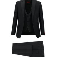 Siyah Slim Fit Dar Kesim Mono Yaka Yelekli Smokin & Damatlık