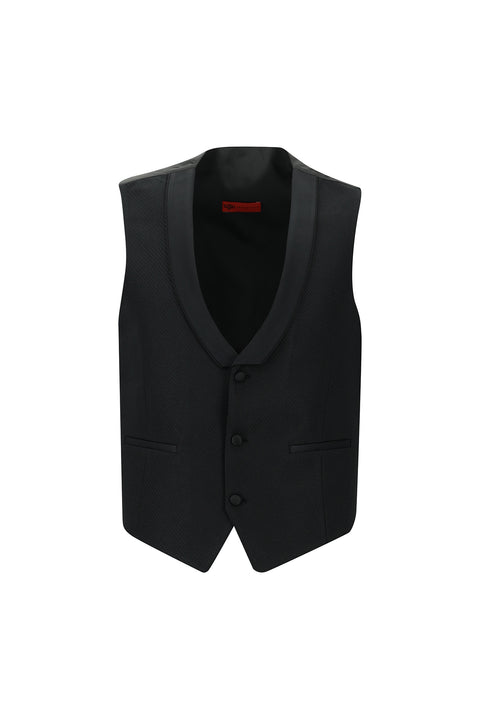 Siyah 7 Drop Slim Fit Dar Kesim Mono Yaka Yelekli Smokin & Damatlık