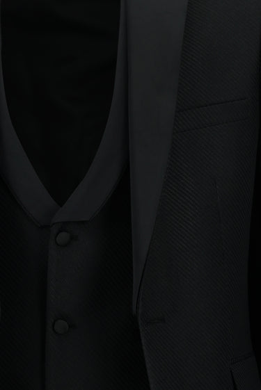 Siyah Slim Fit Dar Kesim Mono Yaka Yelekli Smokin & Damatlık