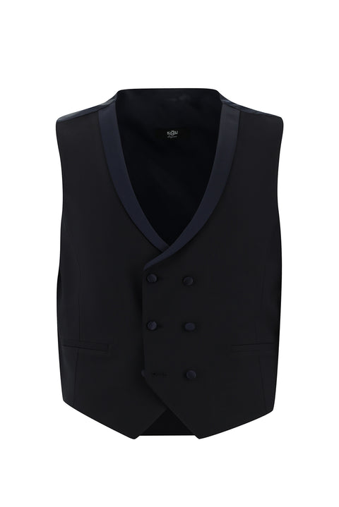 Koyu Lacivert 7 Drop Slim Fit Dar Kesim Şal Yaka Yelekli Yünlü Smokin & Damatlık