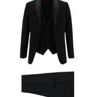 Siyah Slim Fit Dar Kesim Şal Yaka Yelekli Smokin & Damatlık