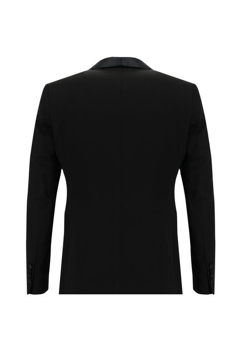 Siyah 7 Drop Slim Fit Dar Kesim Şal Yaka Yelekli Smokin & Damatlık