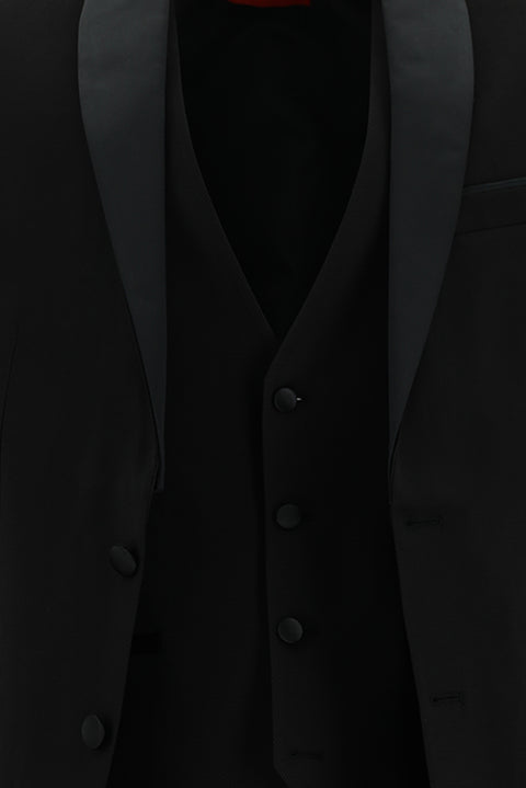 Siyah 7 Drop Slim Fit Dar Kesim Şal Yaka Yelekli Smokin & Damatlık