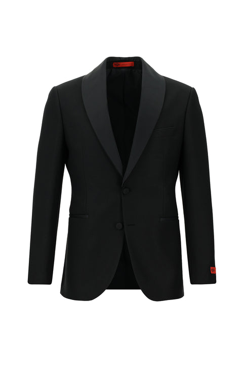 Siyah 7 Drop Slim Fit Dar Kesim Şal Yaka Smokin & Damatlık