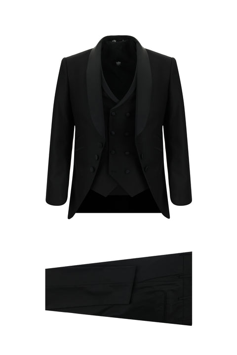 Black 7 Drop Slim Fit Narrow Cut Shawl Collar Vest Tuxedo & Groom Suit