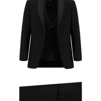 Siyah Slim Fit Dar Kesim Şal Yaka Yelekli Smokin & Damatlık