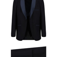 Koyu Lacivert Slim Fit Dar Kesim Şal Yaka Yelekli Smokin & Damatlık