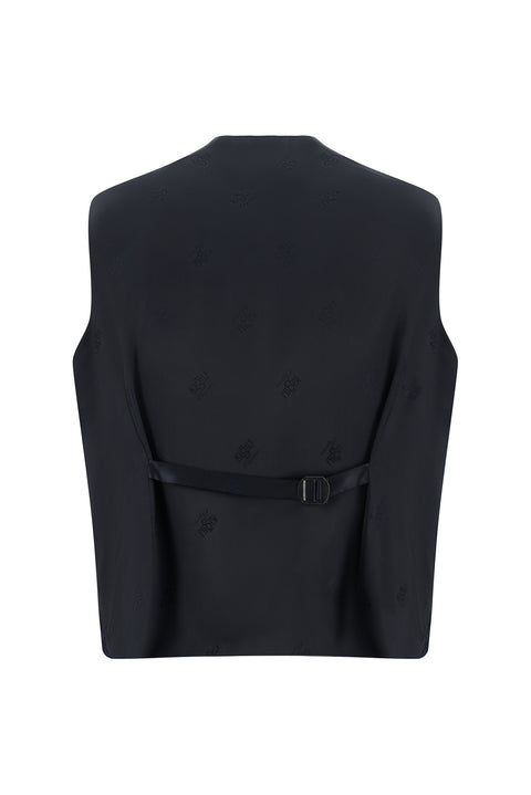 Koyu Lacivert 7 Drop Slim Fit Dar Kesim Şal Yaka Yelekli Smokin & Damatlık