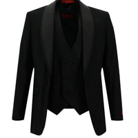 Siyah Slim Fit Dar Kesim Şal Yaka Yelekli Smokin & Damatlık