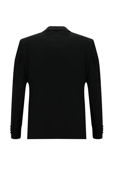  Siyah Slim Fit Dar Kesim Şal Yaka Yelekli Smokin & Damatlık