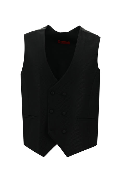 Siyah 7 Drop Slim Fit Dar Kesim Şal Yaka Yelekli Smokin & Damatlık