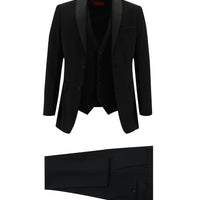 Siyah Slim Fit Dar Kesim Şal Yaka Yelekli Smokin & Damatlık