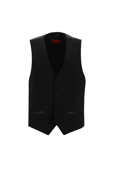 Siyah Slim Fit Dar Kesim Şal Yaka Yelekli Smokin & Damatlık