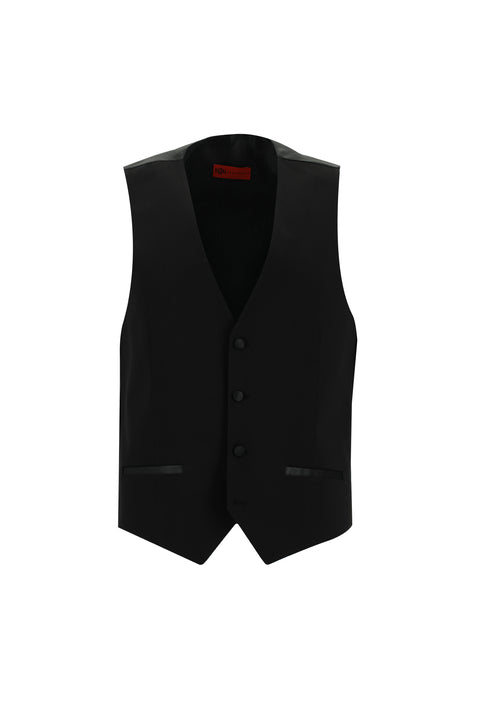 Siyah 7 Drop Slim Fit Dar Kesim Şal Yaka Yelekli Smokin & Damatlık