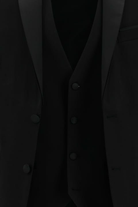 Siyah 7 Drop Slim Fit Dar Kesim Şal Yaka Yelekli Smokin & Damatlık