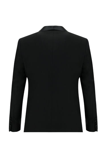  Siyah Slim Fit Dar Kesim Şal Yaka Yelekli Smokin & Damatlık