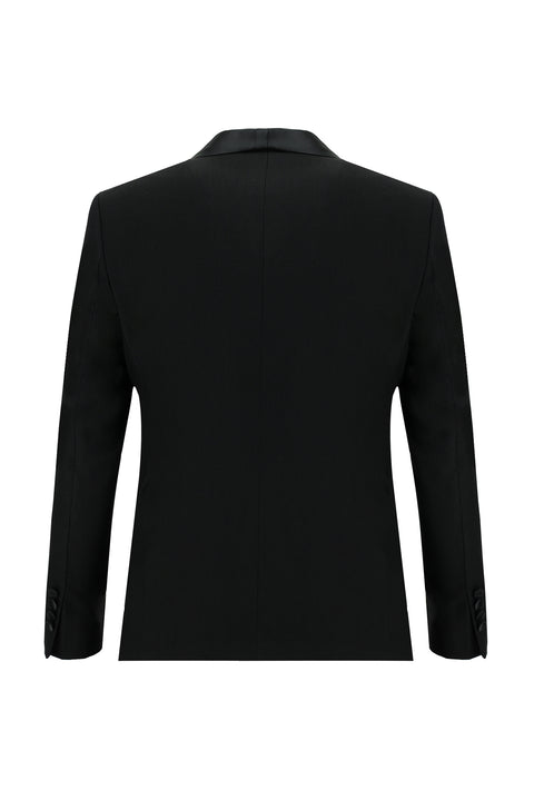 Siyah 7 Drop Slim Fit Dar Kesim Şal Yaka Yelekli Smokin & Damatlık