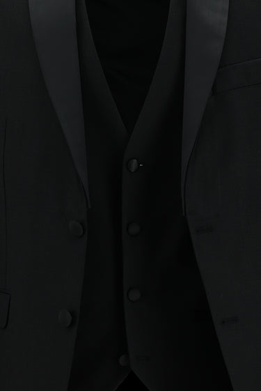 Siyah Slim Fit Dar Kesim Şal Yaka Yelekli Smokin & Damatlık