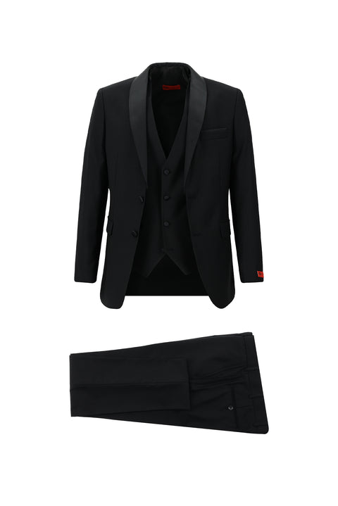 Black 7 Drop Slim Fit Narrow Cut Shawl Collar Vest Tuxedo & Groom Suit