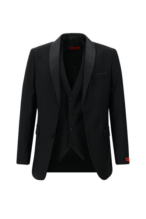 Black 7 Drop Slim Fit Narrow Cut Shawl Collar Vest Tuxedo & Groom Suit