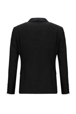  Siyah 7 Drop Slim Fit Dar Kesim Şal Yaka Yelekli Smokin & Damatlık