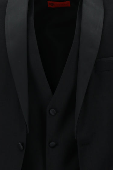 Siyah Slim Fit Dar Kesim Şal Yaka Yelekli Smokin & Damatlık