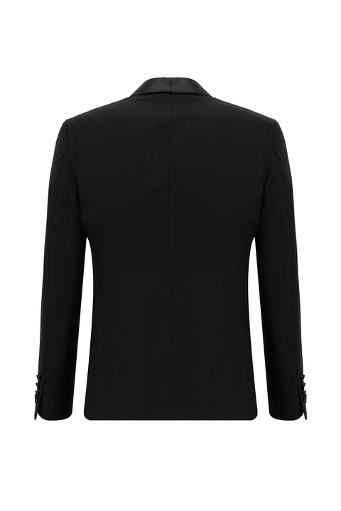 Siyah 7 Drop Slim Fit Dar Kesim Şal Yaka Yelekli Smokin & Damatlık