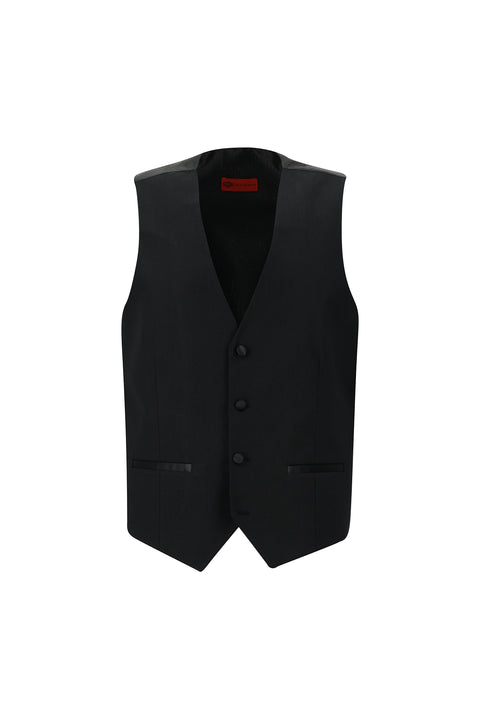 Siyah 7 Drop Slim Fit Dar Kesim Şal Yaka Yelekli Smokin & Damatlık