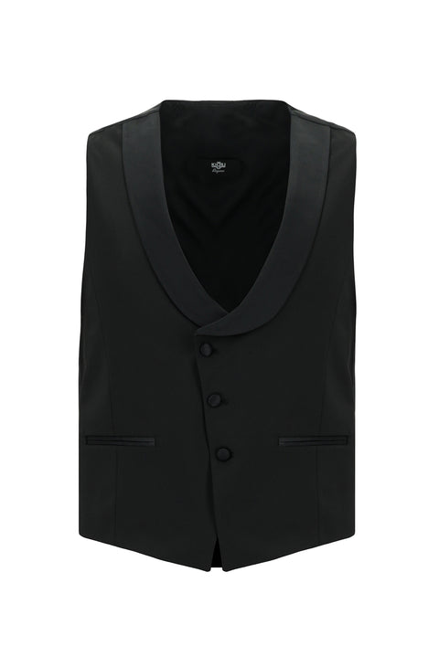 Siyah 4 Drop Relaxed Fit Rahat Kesim Şal Yaka Yünlü Yelekli Smokin & Damatlık