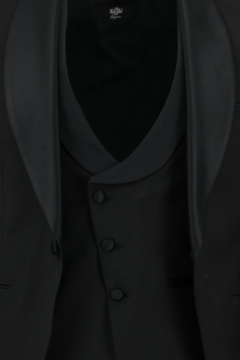 Black 7 Drop Slim Fit Narrow Cut Shawl Collar Wool Vest Tuxedo & Groom Suit