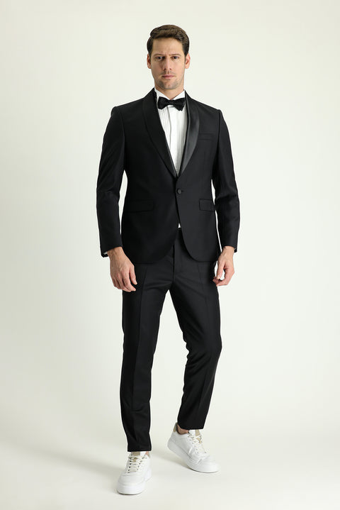 Black 7 Drop Slim Fit Narrow Cut Shawl Collar Tuxedo & Groom Suit